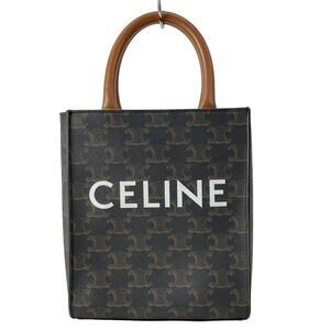 Celine Mini Vertical Cabas Tote Bag Black Dark Brown PVC Leather